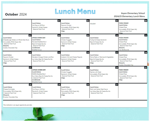 June Lunch Menu